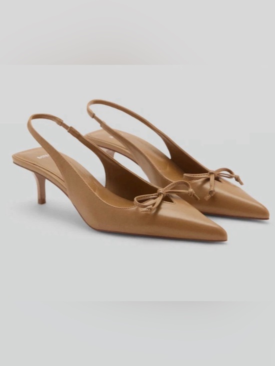 Mango Shoes - NEW MANGO MNG TAN BOW DETAIL POINTED TOE KITTEN HEEL SHOES SZ 38 US 7.5